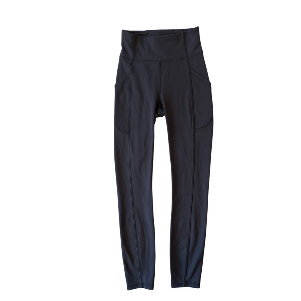 Women 2 Lululemon Black Leggings Yoga Pants High Rise Side Pockets Full Length
